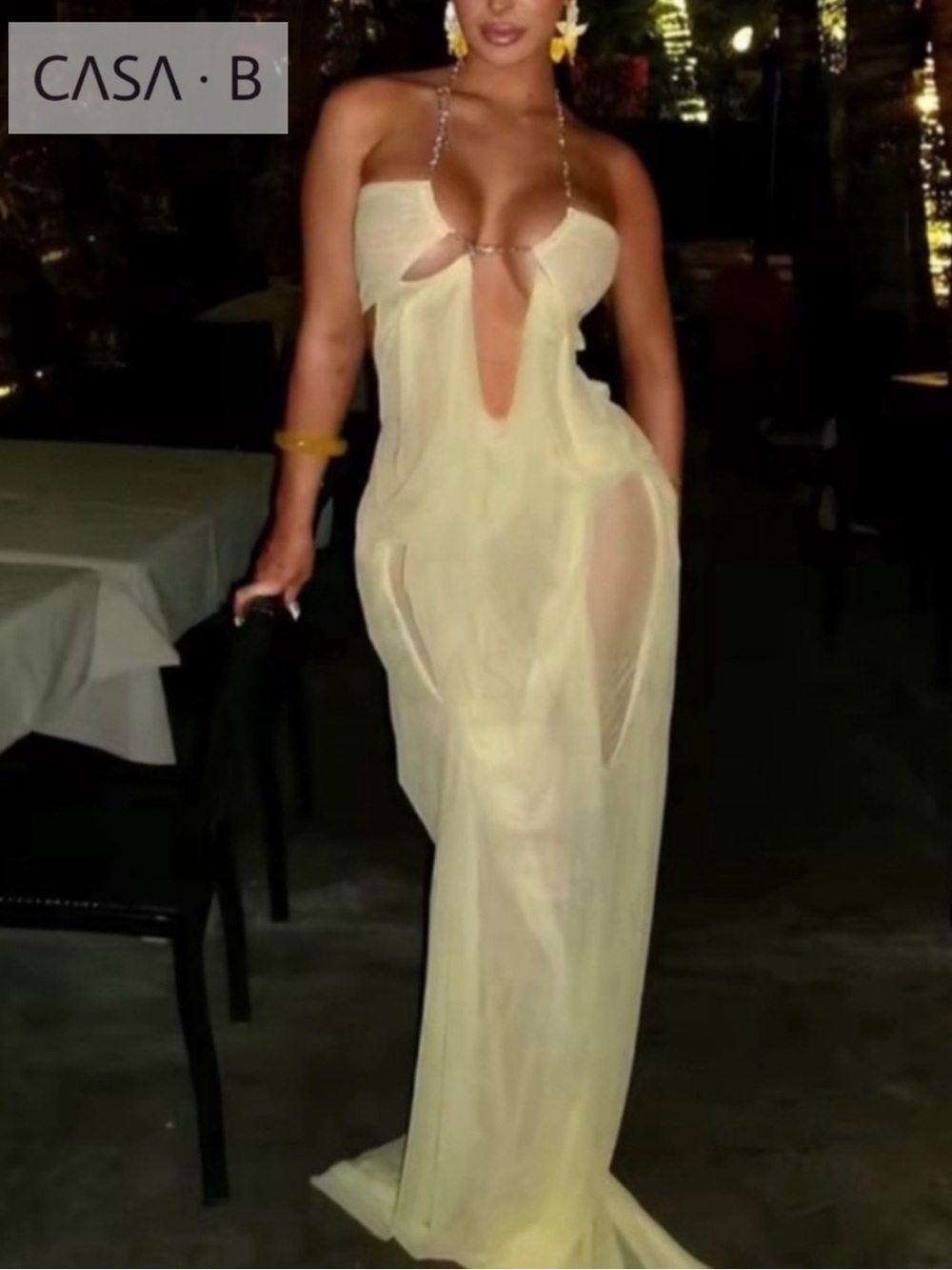 NEW💫CASA B|The Mirage Wet Look Sheer Maxi Evening dress